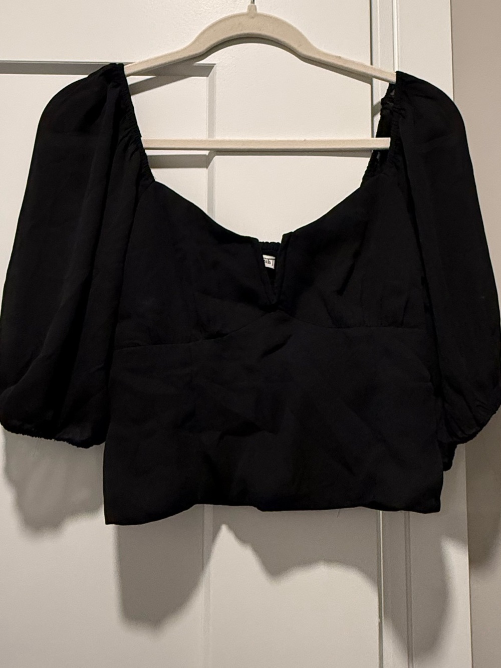 Abercrombie & Fitch Black Puff Sleeve Square Neck Blouse